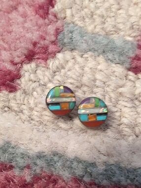 Handcrafted Multicolor Inlay Round Stud Earrings